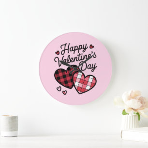 Happy Valentines Day Leopard Karierte Liebe Herz Große Wanduhr