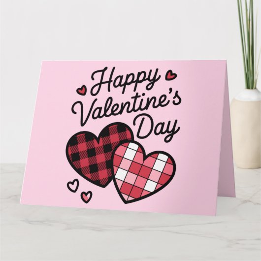 Happy Valentines Day Leopard Karierte Liebe Herz Karte (Vorderseite)