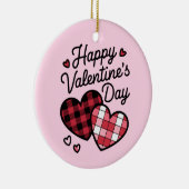 Happy Valentines Day Leopard Karierte Liebe Herz Keramik Ornament (Rechts)