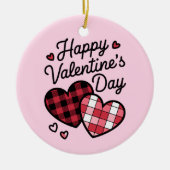 Happy Valentines Day Leopard Karierte Liebe Herz Keramik Ornament (Vorne)