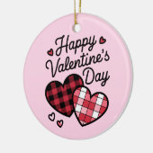 Happy Valentines Day Leopard Karierte Liebe Herz Keramik Ornament (Links)