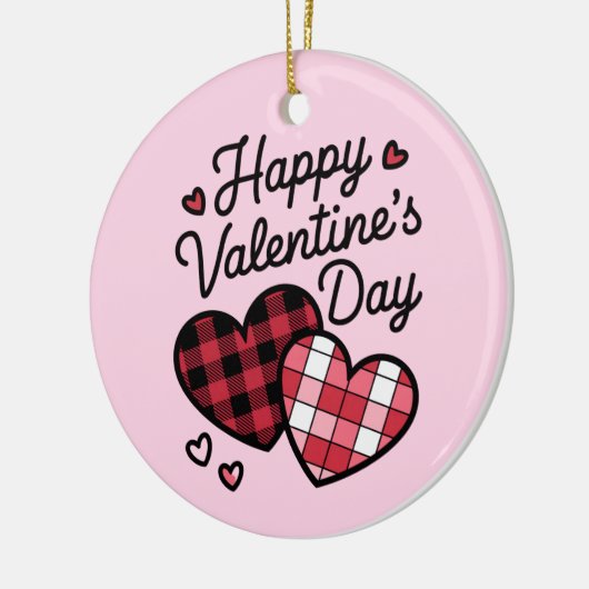 Happy Valentines Day Leopard Karierte Liebe Herz Keramik Ornament (Links)