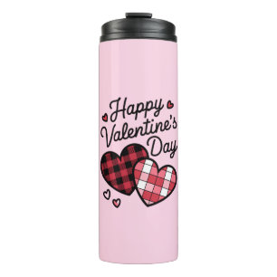 Happy Valentines Day Leopard Karierte Liebe Herz Thermosbecher