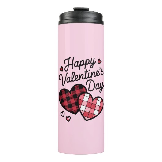 Happy Valentines Day Leopard Karierte Liebe Herz Thermosbecher (Vorderseite)