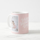 Happy Valentine's Day Lettering Pink Foto Collage Kaffeetasse (Vorderseite Links)