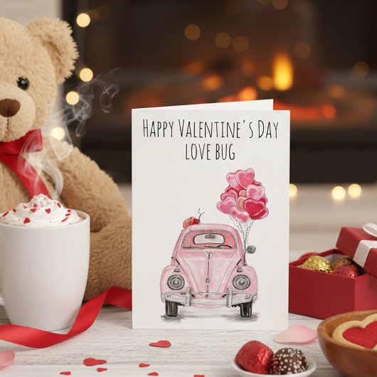 Happy Valentine's Day Liebe Bug Pink Car Balloons Karte