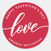 Happy Valentine's Day Liebe Handschrift Rot Runder Aufkleber (Vorderseite)