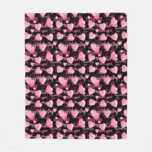 Happy Valentine's Day Liebe Script Pink Hearts Fleecedecke (Vorderseite)