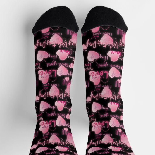Happy Valentine's Day Liebe Script Pink Hearts Socken (Oben)