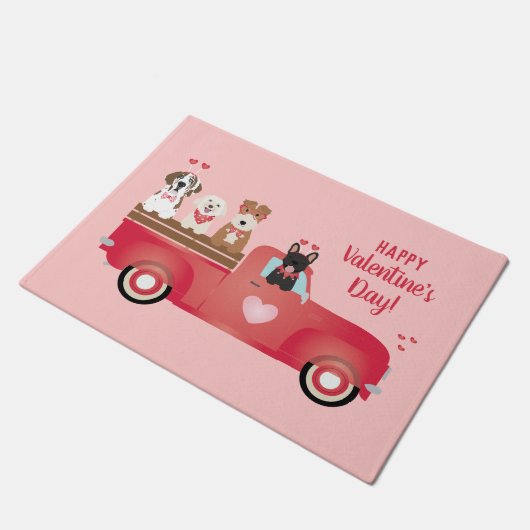 Happy Valentines Day Lieferwagen LKW Liebe Hunde Fußmatte (Schrägansicht)