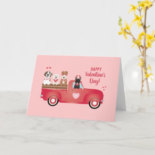 Happy Valentines Day Lieferwagen LKW Liebe Hunde Karte (Gelbe Blume)