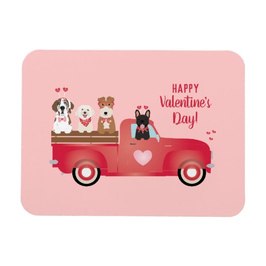 Happy Valentines Day Lieferwagen LKW Liebe Hunde Magnet (Horizontal)