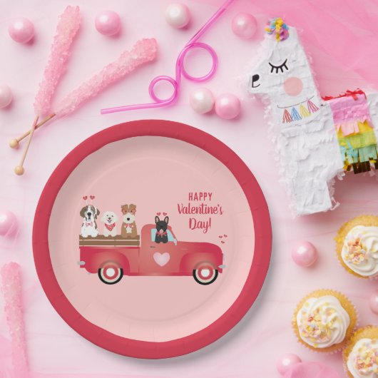 Happy Valentines Day Lieferwagen LKW Liebe Hunde Pappteller (Party)