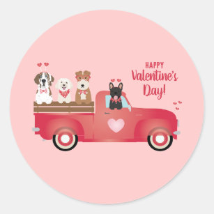 Happy Valentines Day Lieferwagen LKW Liebe Hunde Runder Aufkleber