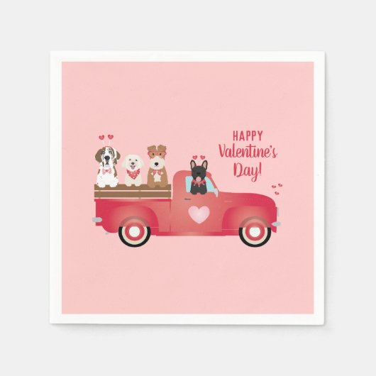 Happy Valentines Day Lieferwagen LKW Liebe Hunde Serviette (Vorderseite)