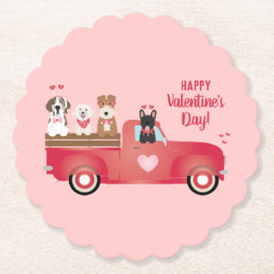 Happy Valentines Day Lieferwagen LKW Liebe Hunde Untersetzer