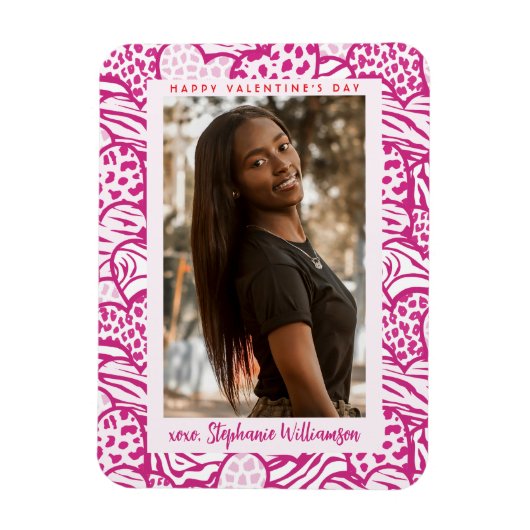Happy Valentines Day Light Pink Jungle Heart Foto Magnet (Vertikal)