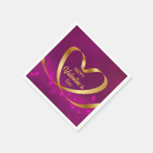 Happy Valentine's Day Lila Gold Heart Ribbon Serviette (Ecke)