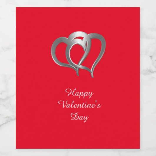 Happy Valentine's Day Linked Chrome Herzen Weinetikett (Einzelnes Label)