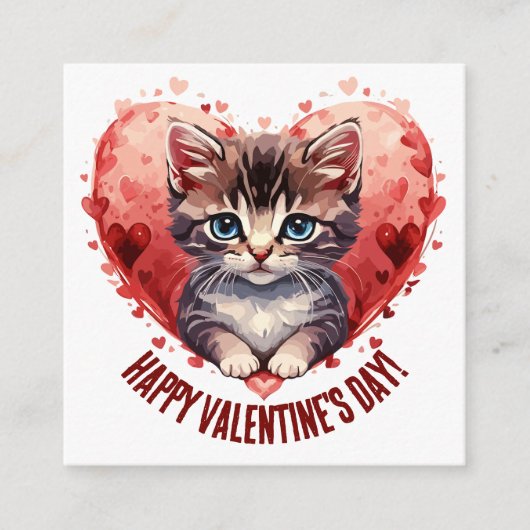 Happy Valentine's Day Little Kitten with Heart Begleitkarte (Vorderseite)