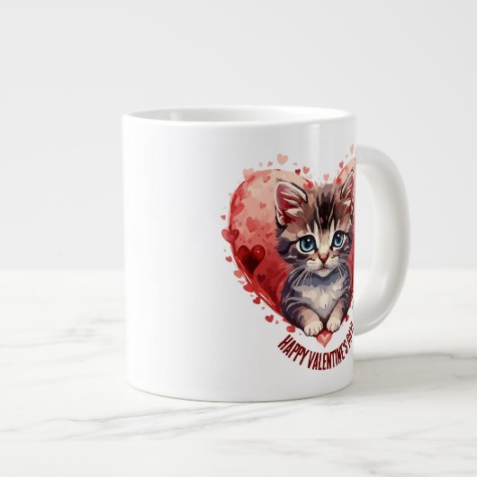 Happy Valentine's Day Little Kitten with Heart Jumbo-Tasse (Vorderseite Rechts)