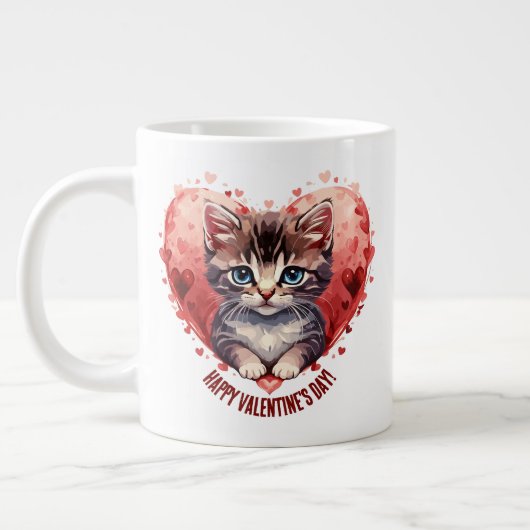 Happy Valentine's Day Little Kitten with Heart Jumbo-Tasse (Links)