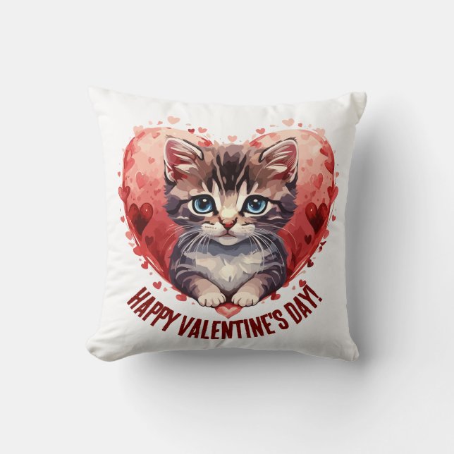 Happy Valentine's Day Little Kitten with Heart Kissen (Vorderseite)