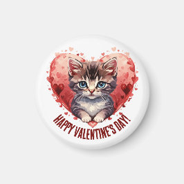 Happy Valentine's Day Little Kitten with Heart Magnet