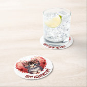 Happy Valentine's Day Little Kitten with Heart Runder Pappuntersetzer (Vor Ort)
