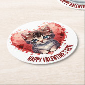 Happy Valentine's Day Little Kitten with Heart Runder Pappuntersetzer (Angewinkelt)