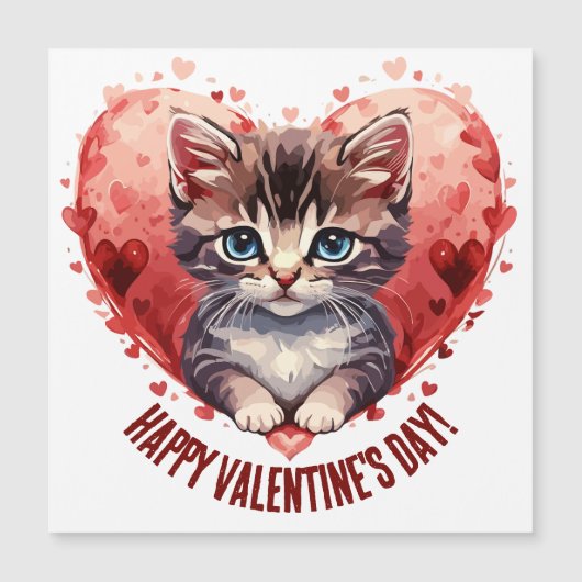 Happy Valentine's Day Little Kitten witn Herz Magnetkarte (Vorderseite)