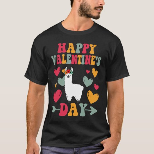 Happy Valentines Day Llama Heart Love Groovy T-Shirt (Vorderseite)