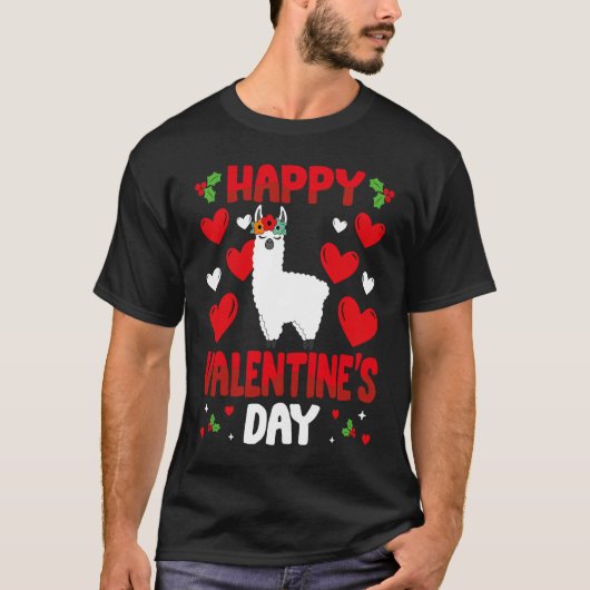 Happy Valentines Day Llama Herz Liebe Tier T-Shirt (Vorderseite)