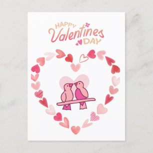 Happy Valentines Day Love Birds Rosa Herzklopfen Feiertagspostkarte
