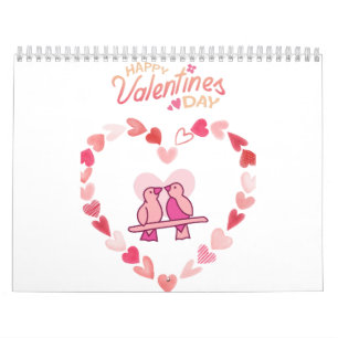 Happy Valentines Day Love Birds Rosa Herzklopfen Kalender