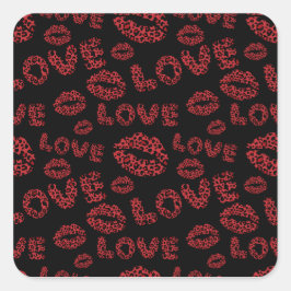 Happy Valentine's Day Love Elegant Red &Black Quadratischer Aufkleber