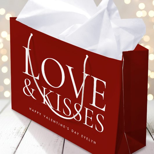 Happy Valentine's Day Love & Kisses Deep Red Große Geschenktüte