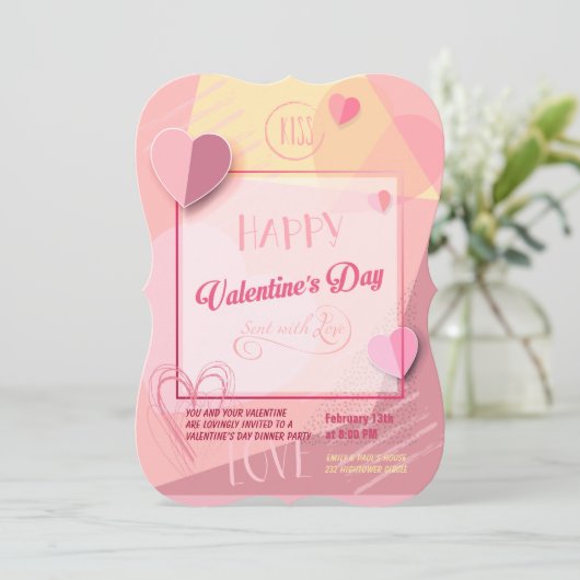 Happy Valentine's Day Lovely Elegant Einladung (Stehend Vorderseite)