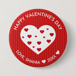 Happy Valentine's Day Lovely Red White Hearts Button