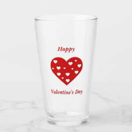 Happy Valentine's Day Lovely Red White Hearts Glas