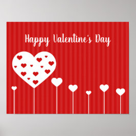Happy Valentine's Day Lovely Red White Hearts Poster
