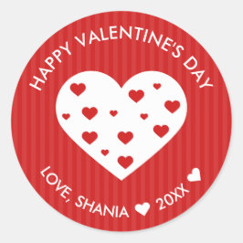 Happy Valentine's Day Lovely Red White Hearts Runder Aufkleber