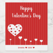 Happy Valentine's Day Lovely Red White Hearts Weinetikett (Einzelnes Label)
