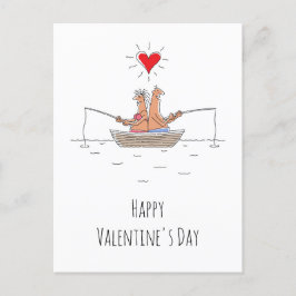 Happy Valentine's Day Lovers Fischen Rotes Herz Postkarte
