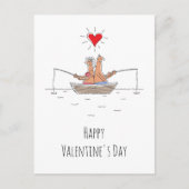 Happy Valentine's Day Lovers Fischen Rotes Herz Postkarte (Vorderseite)
