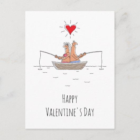 Happy Valentine's Day Lovers Fischen Rotes Herz Postkarte (Vorderseite)