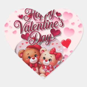 Happy Valentine's Day Loving Teddy Bear Couple Herz-Aufkleber