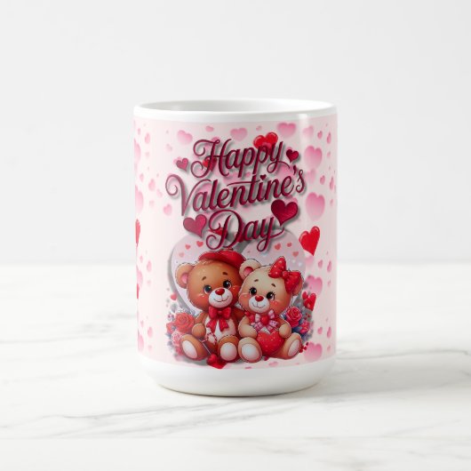 Happy Valentine's Day Loving Teddy Bear Couple Kaffeetasse (Mittel)