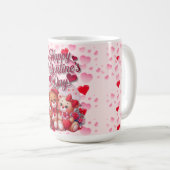 Happy Valentine's Day Loving Teddy Bear Couple Kaffeetasse (VorderseiteRechts)