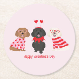 Happy Valentines Day Maltipoo Hunde Runder Pappuntersetzer